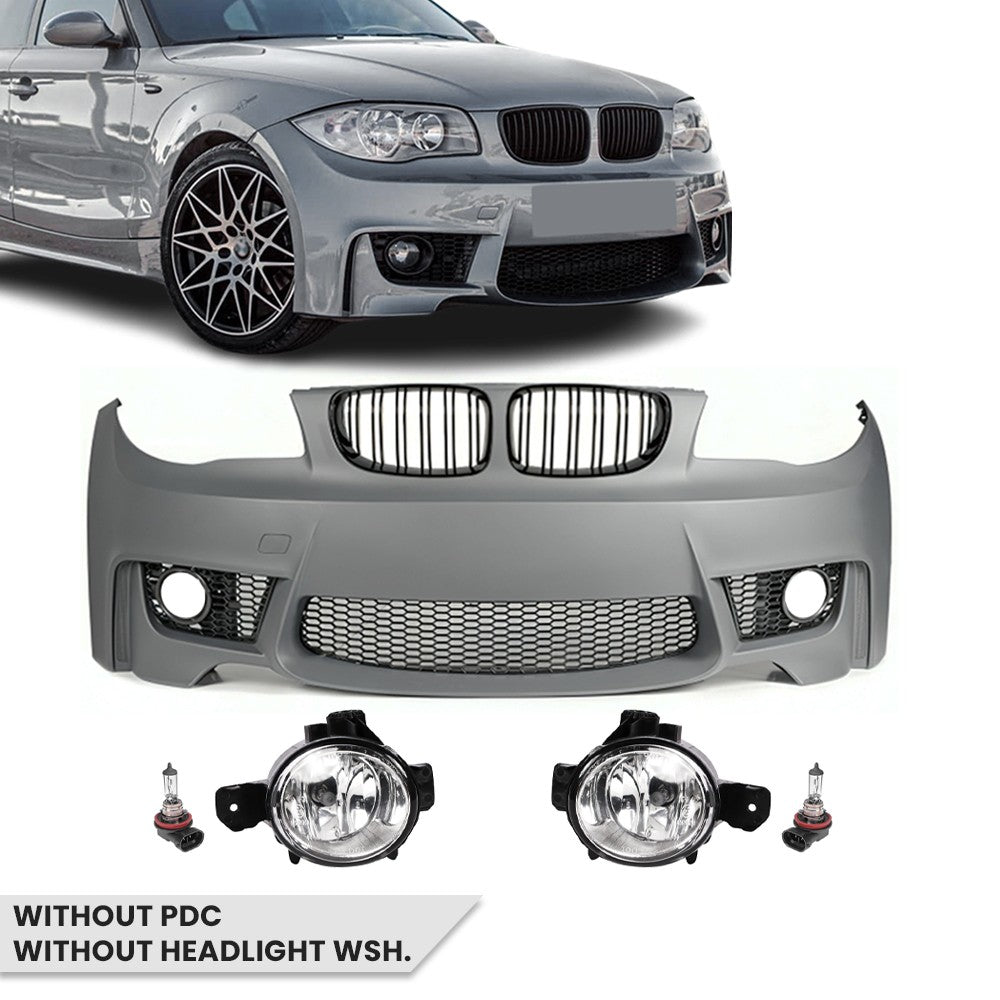 1M style Front Bumper for BMW E81 / E82 / E87 / E88 (04-13), without PDC and without washer holes, with fog lights