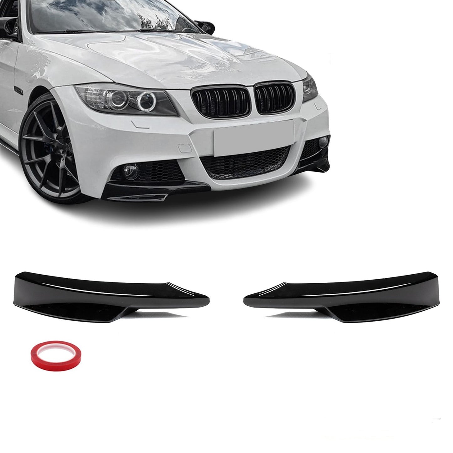 Front Bumper Splitters / Flaps, set for BMW E90 / E91 LCI M-Pack bumper, glossy black