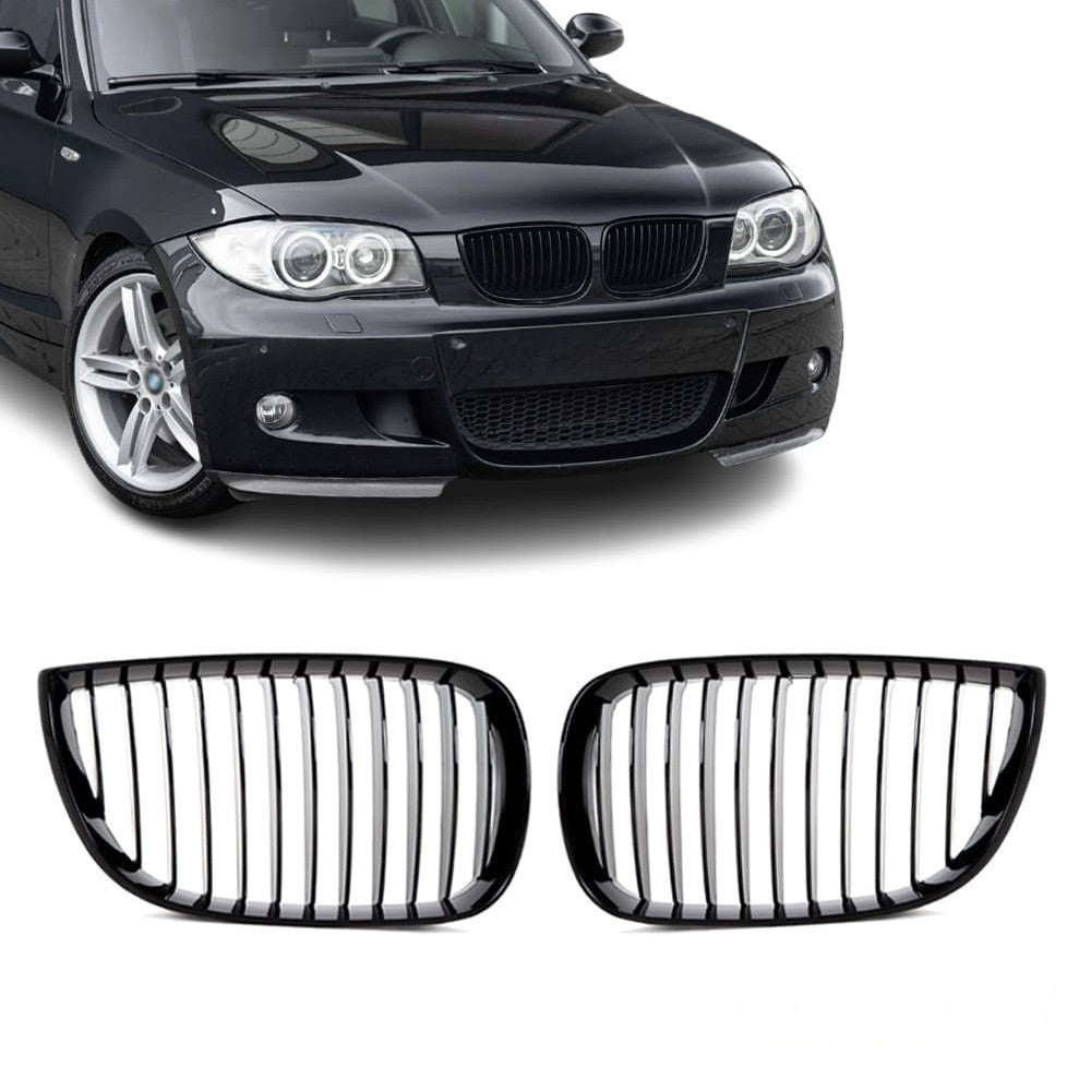 Front Kidney Grille set for BMW E81 / E87, glossy black