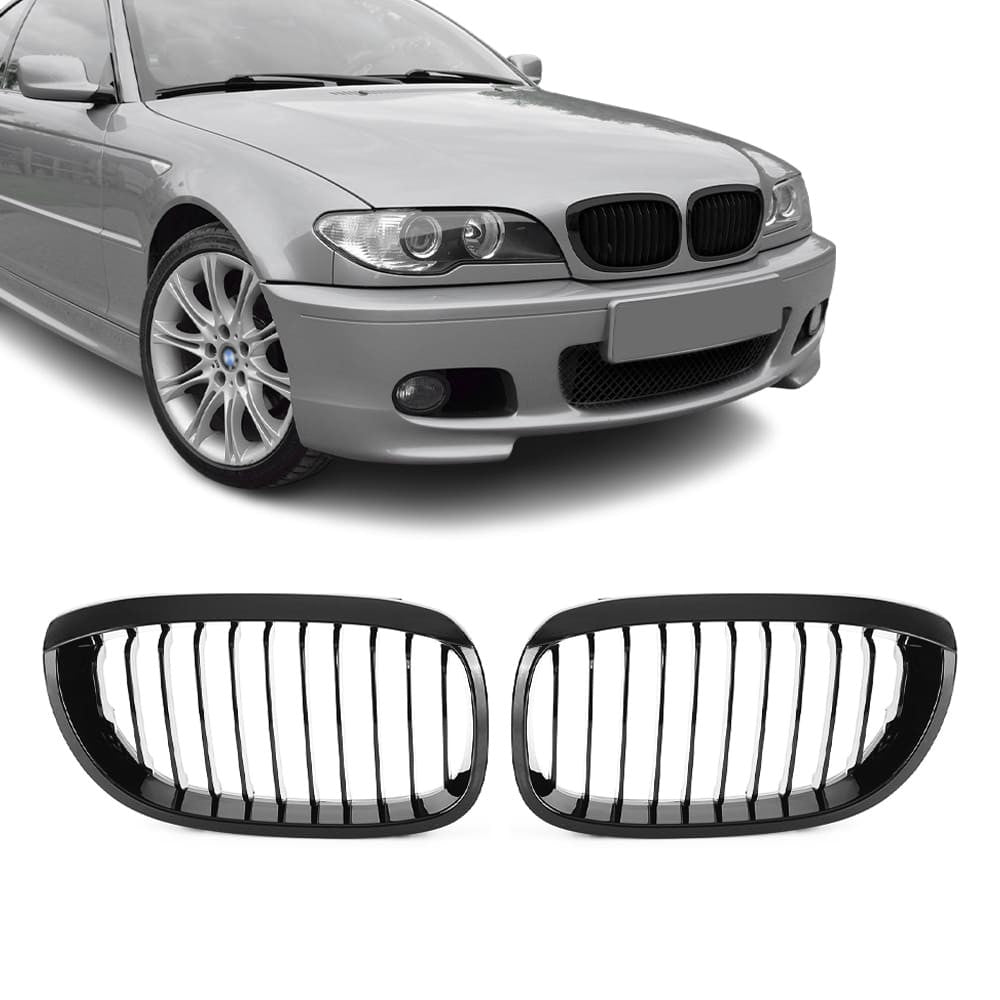 Kidney Grille set for BMW E46 coupe / convertible (03-06), glossy black
