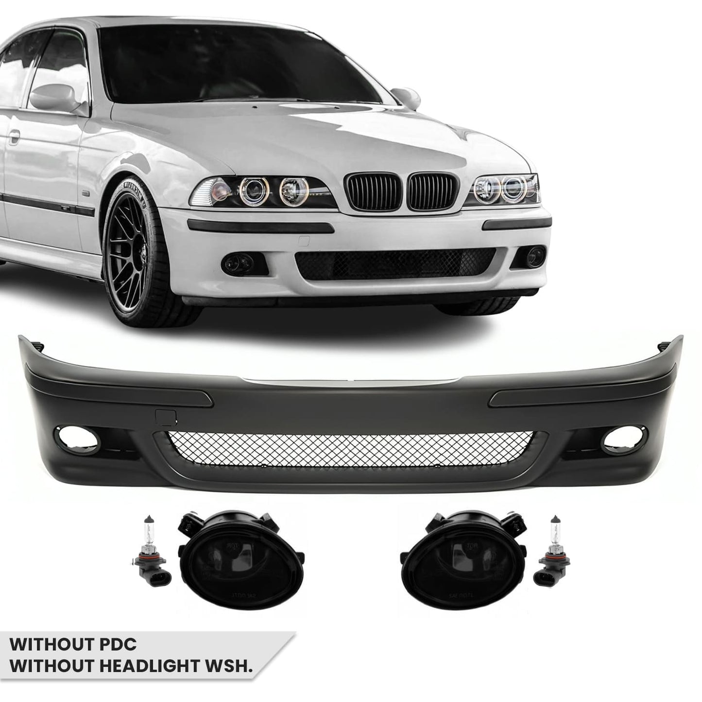 M Pack Front Bumper for BMW E39, without PDC, without headlight washers, with smoked fog lights