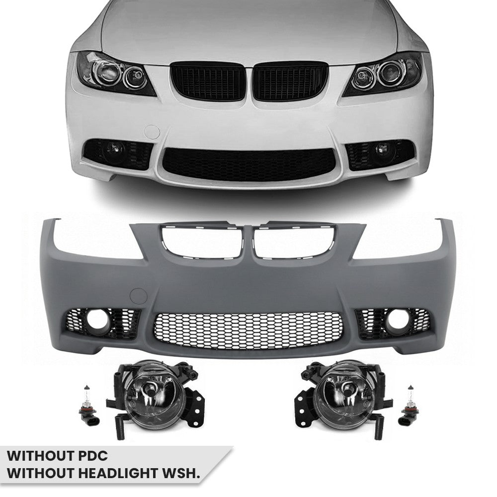 M3 style Front Bumper for BMW E90 / E91 (05-08), without PDC, without washer holes, with clear fog lights