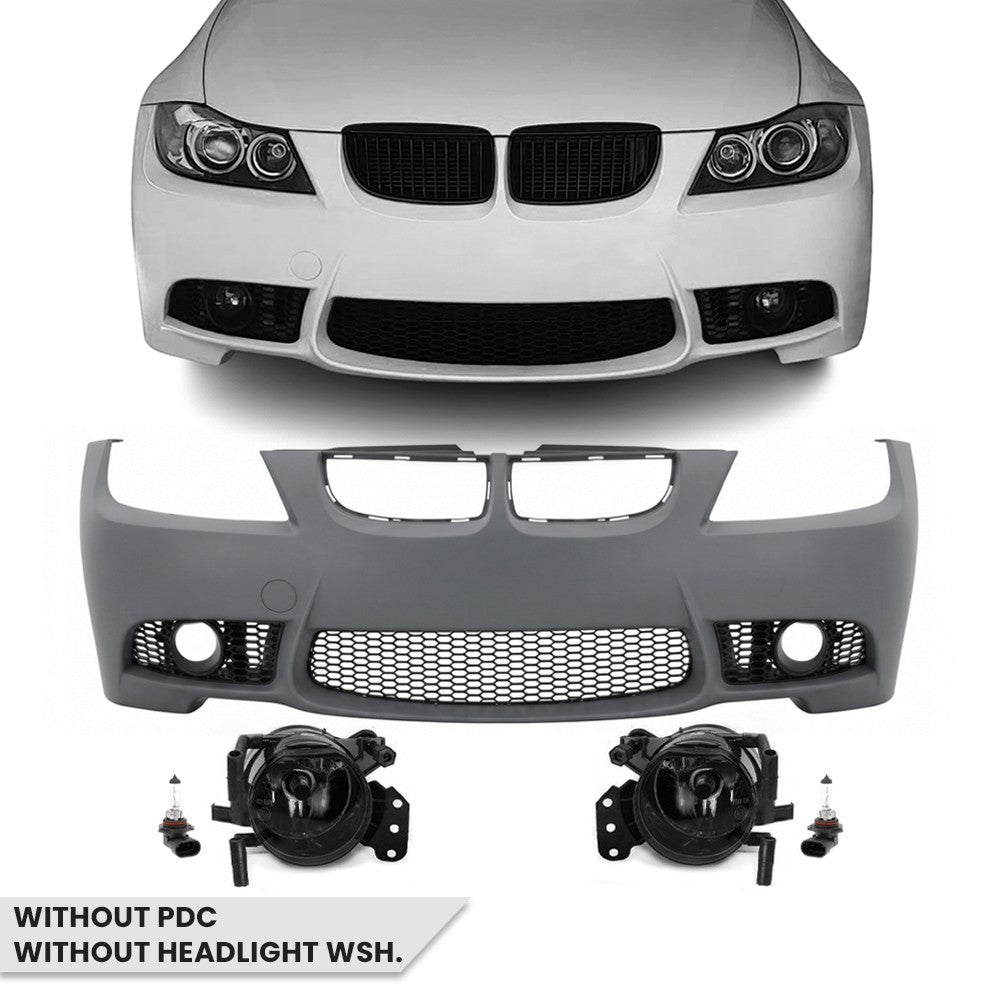M3 style Front Bumper for BMW E90 / E91 (05-08), without PDC, without washer holes, with smoked fog lights