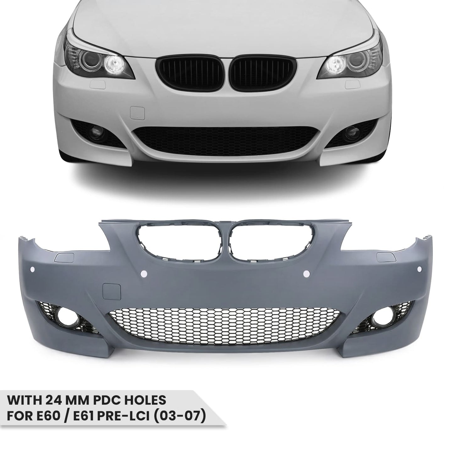 M5-inspired Front Bumper for BMW E60 / E61 PRE-LCI (03-07) with 24 mm PDC holes
