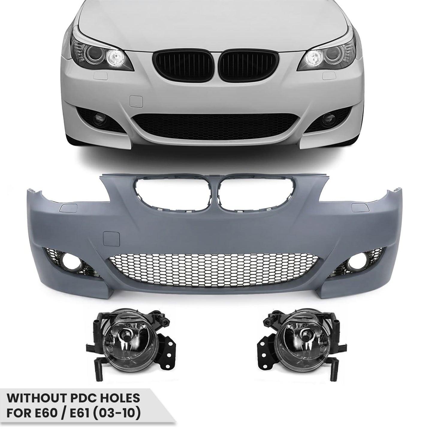 M5 look Front Bumper for BMW E60 / E61 (03-10) without PDC holes, with clear fog lights