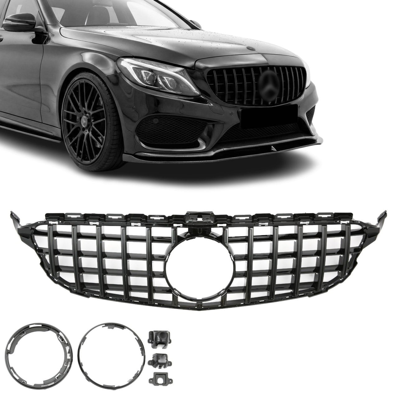 Panamericana GT-style Front Grille for Mercedes-Benz W205 / S205 / C205 (14-21), glossy black