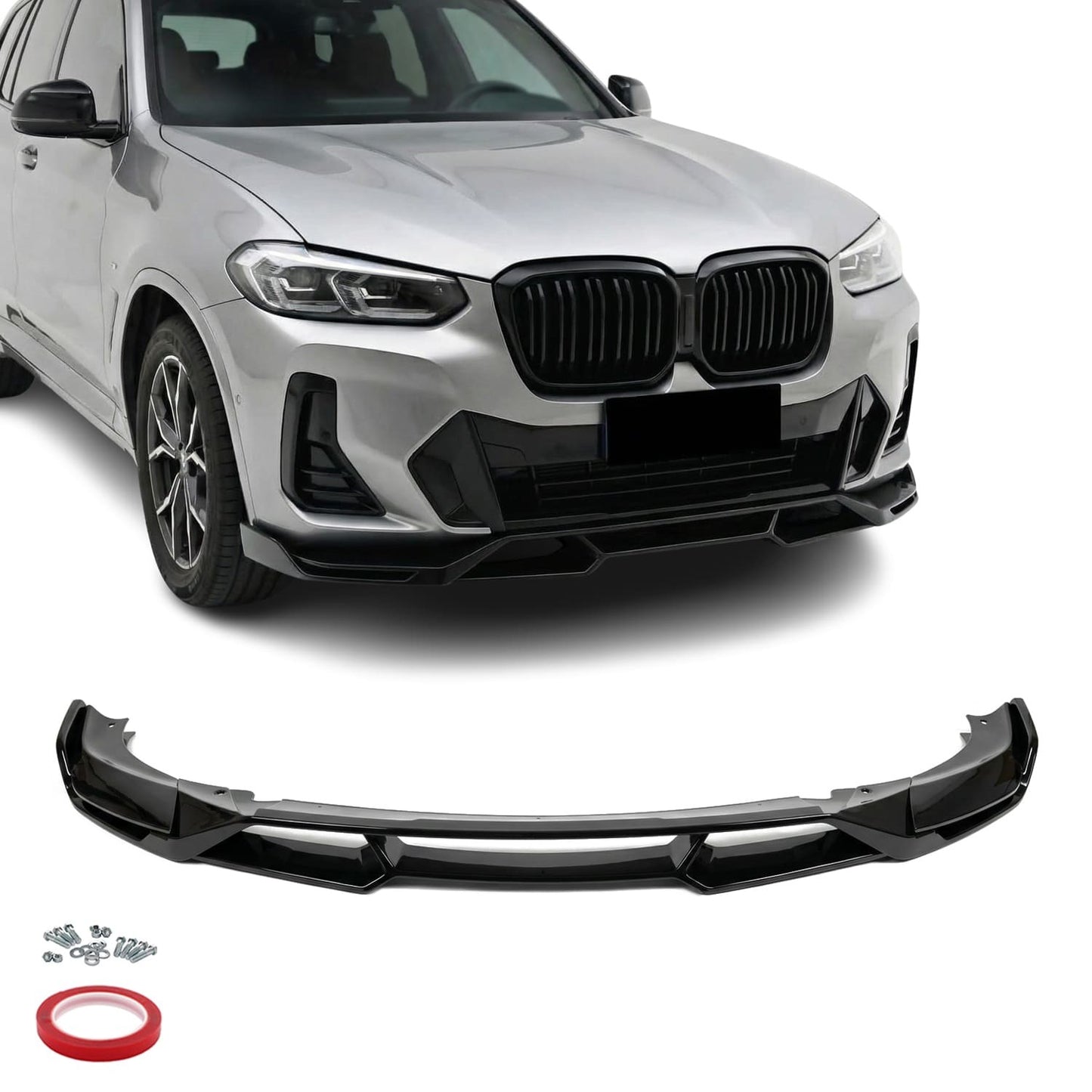WR Front bumper Lip Spoiler for BMW X3 G01 / X4 G02 LCI (21-25), glossy black