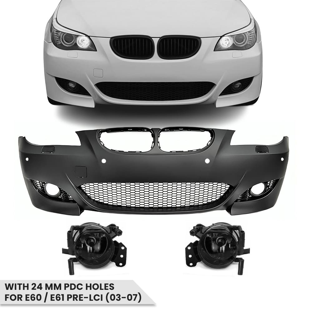 BMW E60 / E61 PRE-LCI (03-07) M5 Stiilis Eesmine Stange PDC Aukudega (24mm), Koos Toonitud Udutuledega