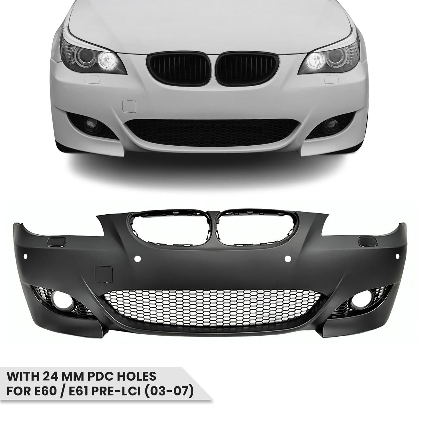BMW E60 / E61 PRE-LCI (03-07) M5 Stiilis Eesmine Stange PDC Aukudega (24mm)