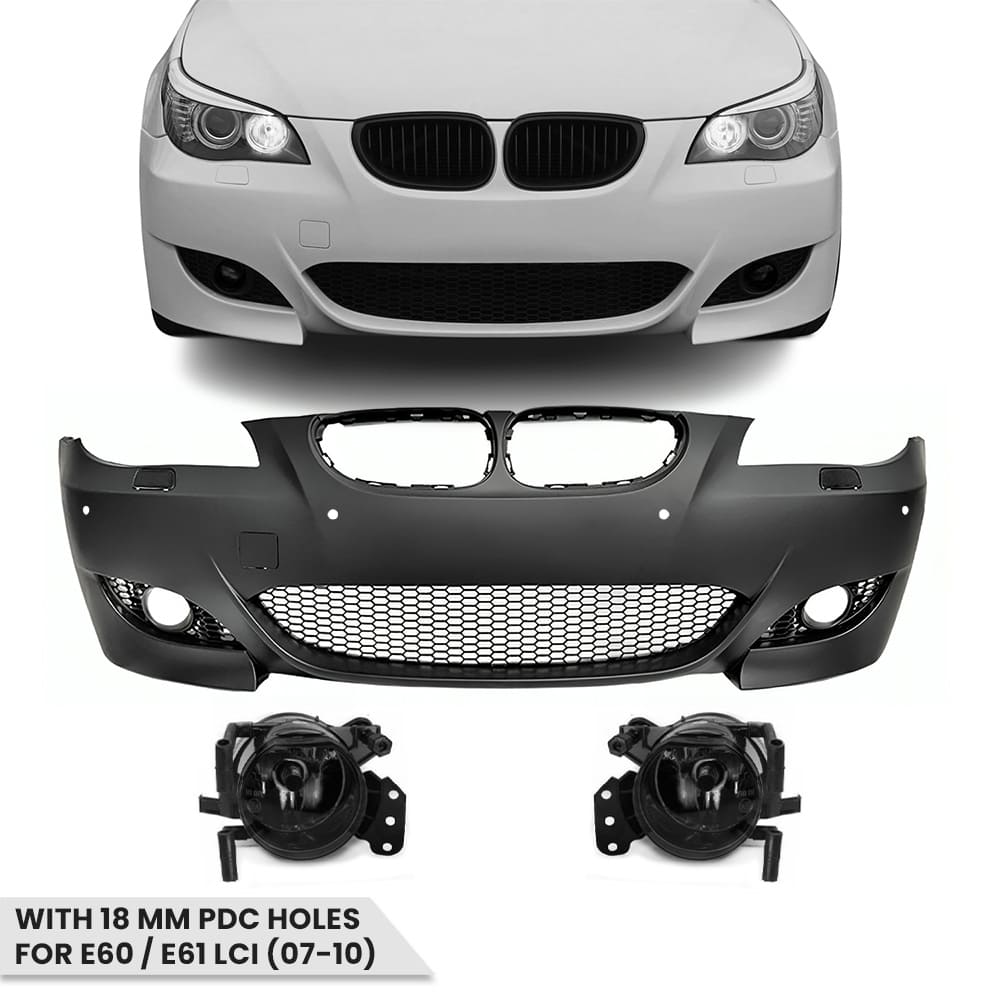 BMW E60 / E61 LCI (07-10) M5 Stiilis Eesmine Stange PDC Aukudega (18mm), Koos Toonitud Udutuledega