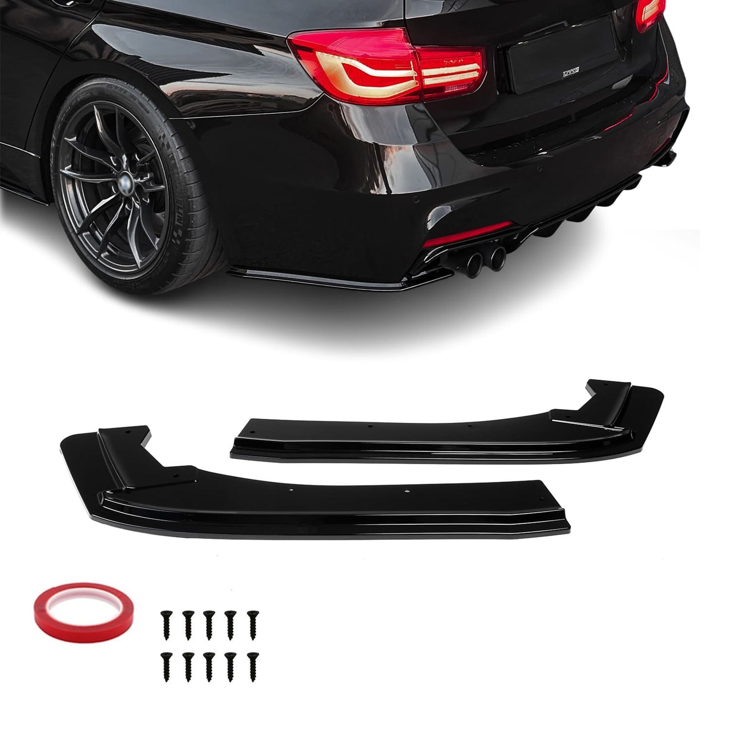 BMW F30 / F31 M-Paketi Tagumise Stange Küljesplitterid, Läikiv Must