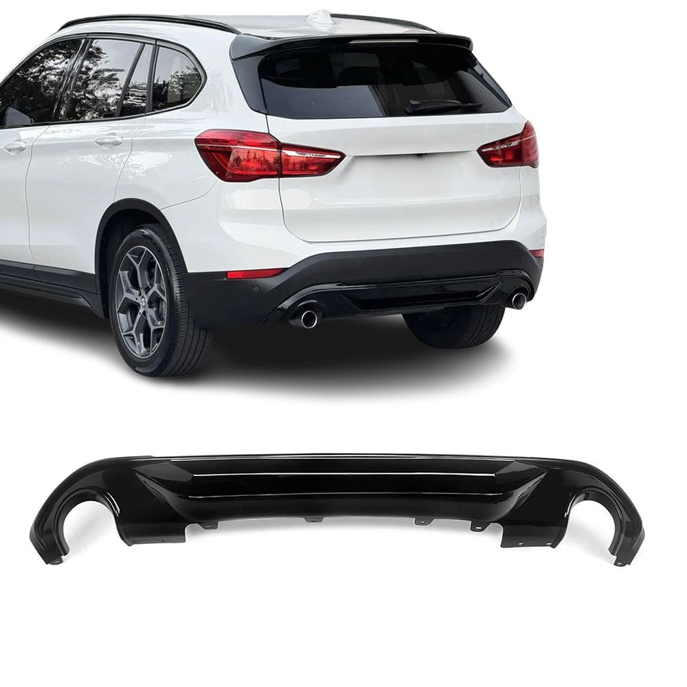 Aero Rear Bumper Diffuser for BMW X1 F48 (15-22) with standard bumper, glossy black