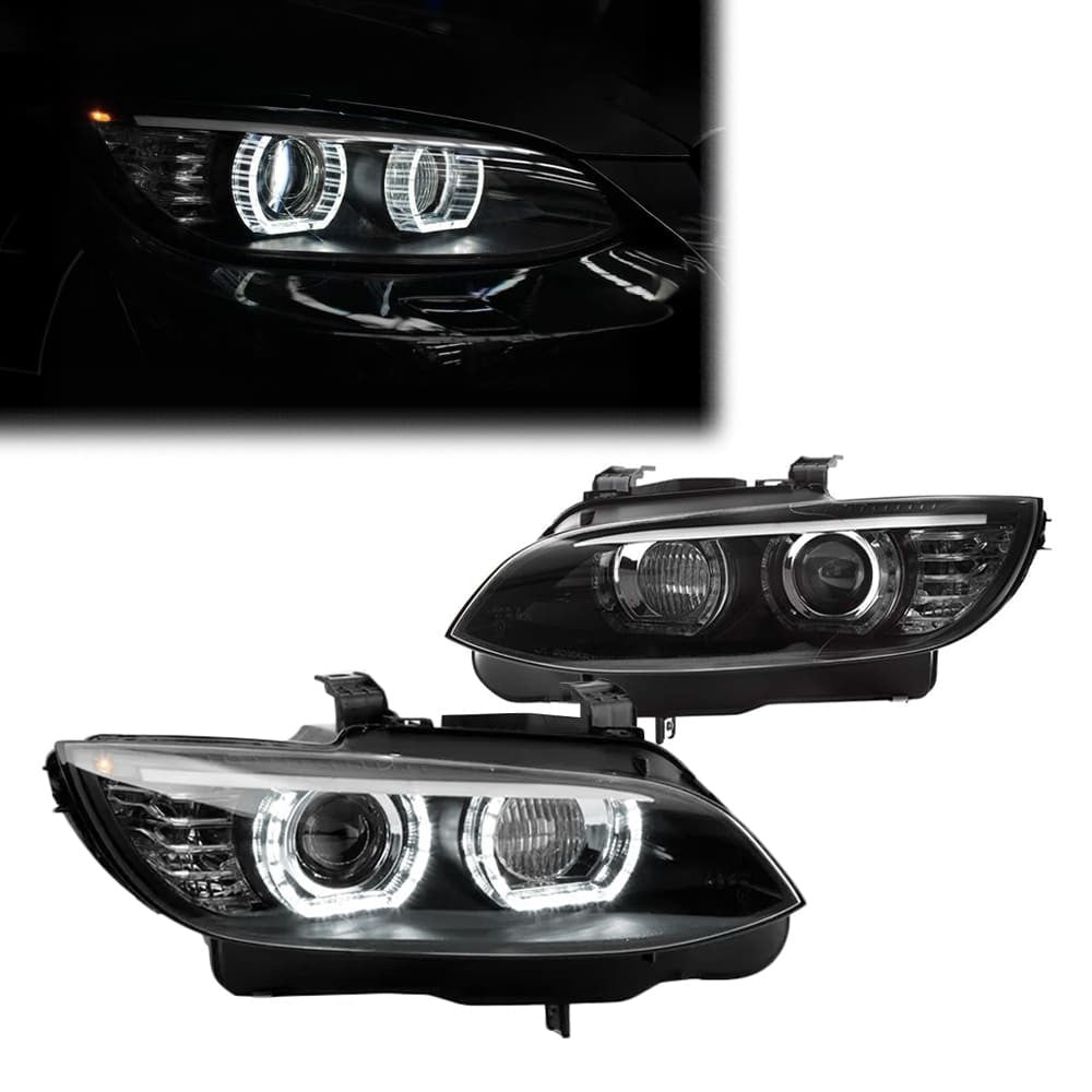 DTM-inspired Xenon Headlights set with White LED Angel Eyes for BMW E92 / E93 PRE-LCI (06-10)