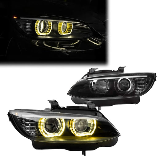 DTM style Xenon Headlights set with Yellow LED Angel Eyes for BMW E92 / E93 PRE-LCI (06-10)