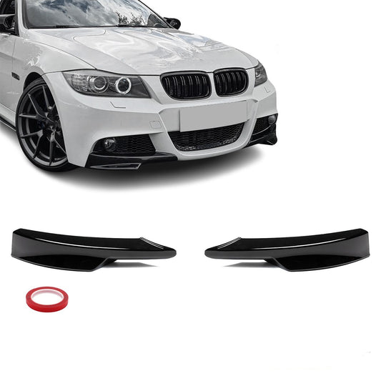 Front Bumper Splitters / Flaps, set for BMW E90 / E91 LCI M-Pack bumper, glossy black