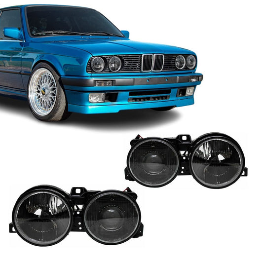 Headlights with lenses set for BMW E30 (82-94), smoked