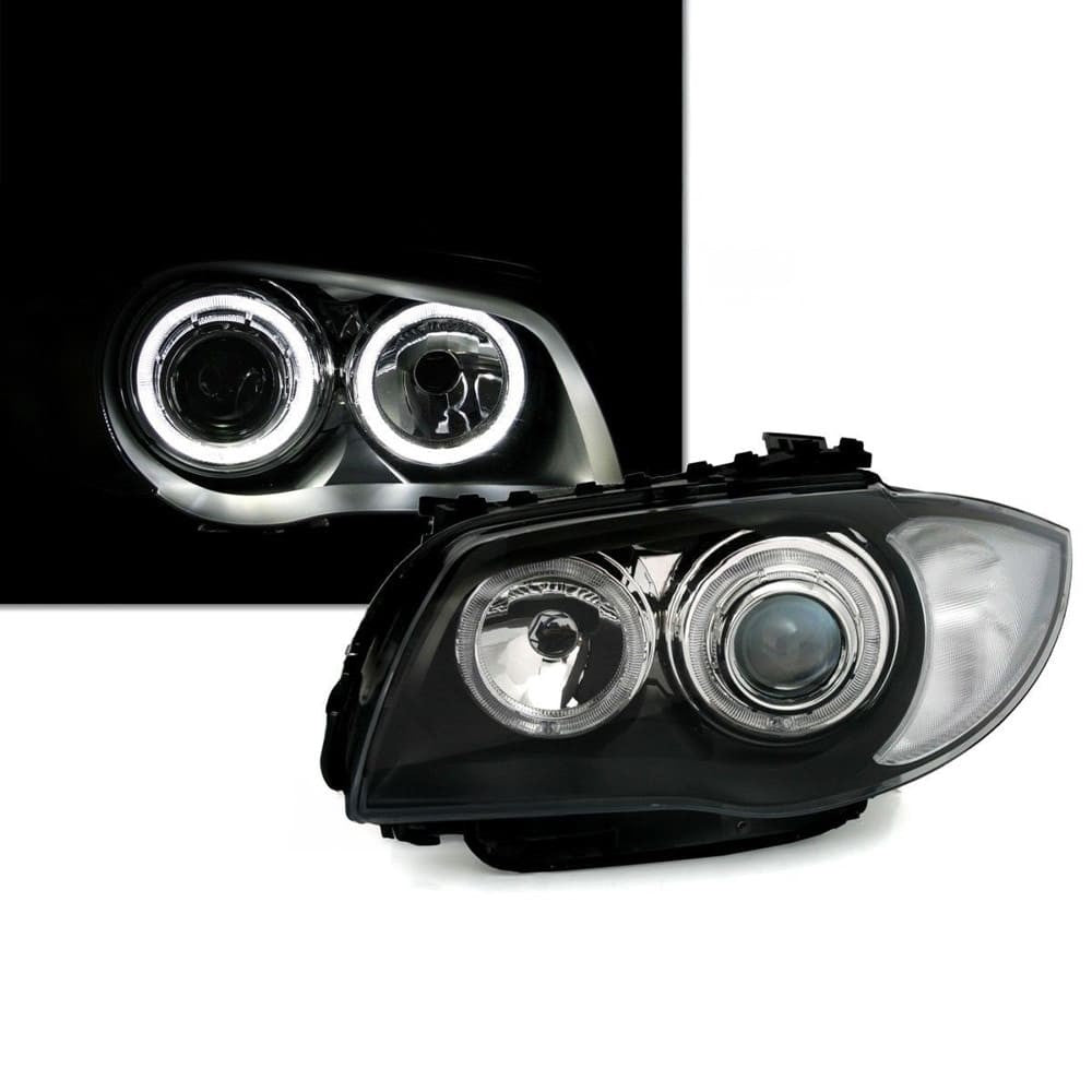 Headlights set with white angel eyes DEPO V2 for BMW E81 / E82 / E87 / E88 (04-11)