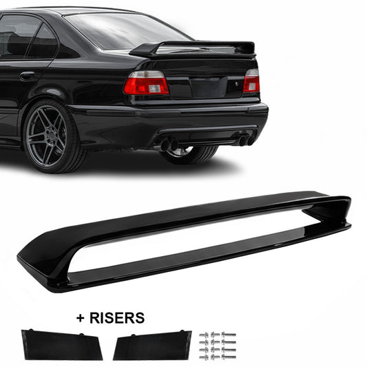 HM-style Trunk Spoiler + Risers set for BMW E39 sedan, glossy black