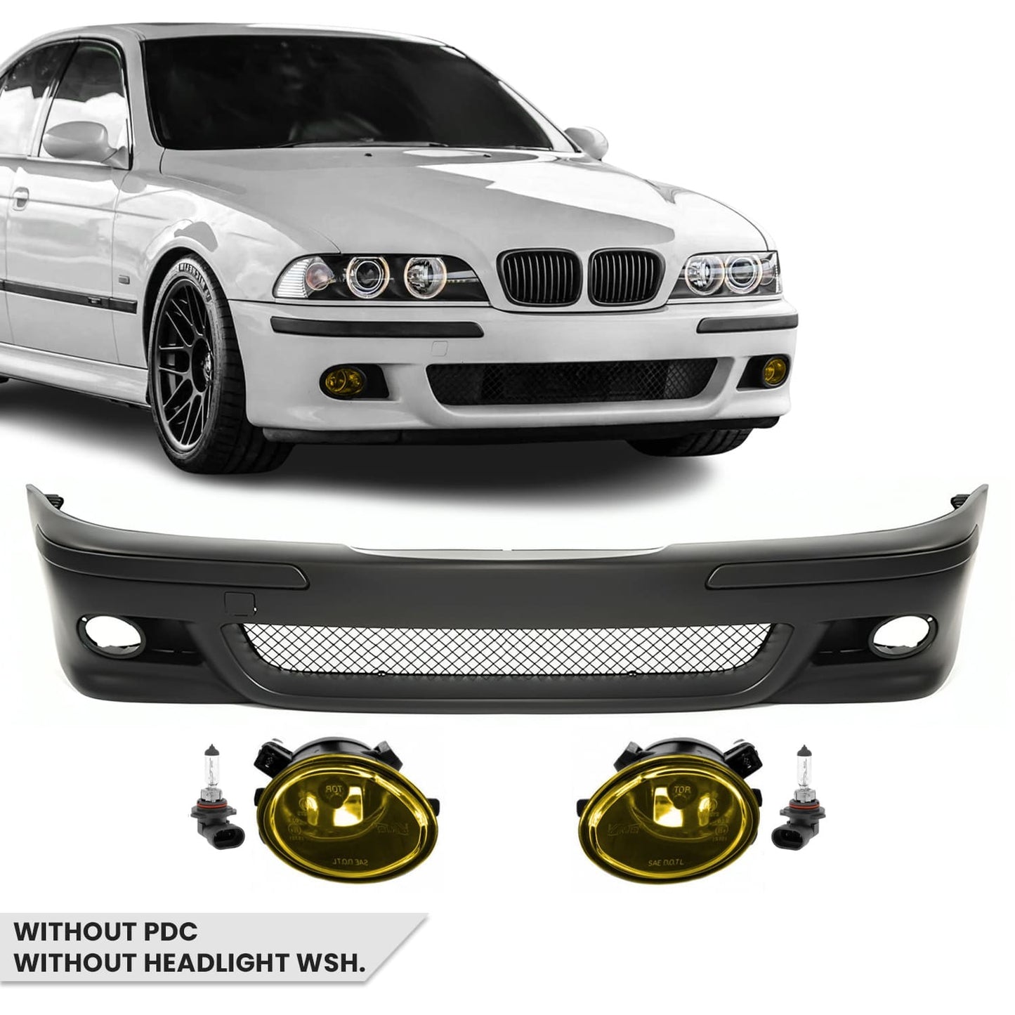 M Pack Front Bumper for BMW E39, without PDC, without headlight washers, with yellow fog lights
