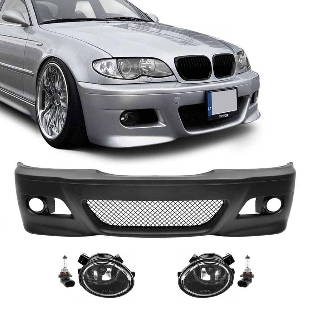 M3 style Front Bumper for BMW E46 sedan / touring / coupe (98-05), with clear fog lights
