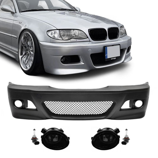 M3 style Front Bumper for BMW E46 sedan / touring / coupe (98-05), with smoked fog lights