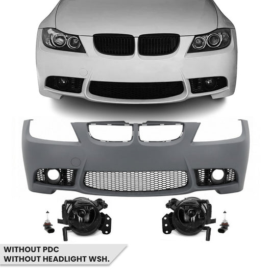 M3 style Front Bumper for BMW E90 / E91 (05-08), without PDC, without washer holes, with smoked fog lights
