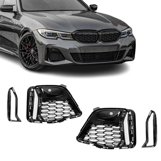 M340-style Front bumper Fog light delete Grille set for BMW G20 / G21 (18-22), glossy black
