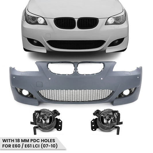 M5 look Front Bumper for BMW E60 / E61 LCI (07-10) with 18 mm PDC holes, with clear fog lights