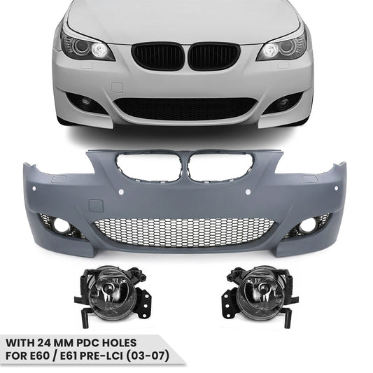 M5 look Front Bumper for BMW E60 / E61 PRE-LCI (03-07) with 24 mm PDC holes, with clear fog lights