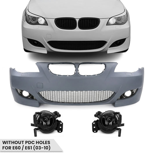 M5 look Front Bumper for BMW E60 / E61 (03-10) without PDC holes, with smoked fog lights