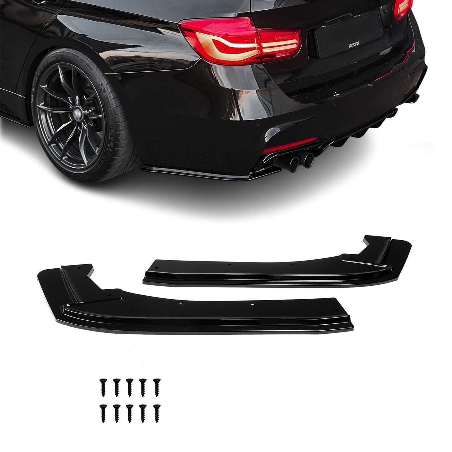 HAUER Rear Bumper Side Splitters - Flaps, set for BMW F30 / F31 with M Pack, glossy black