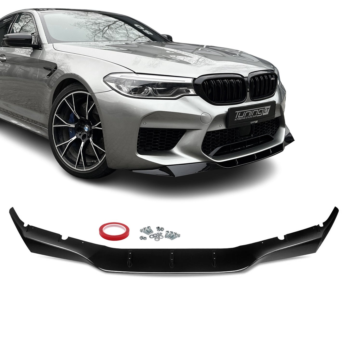 RK-style Front Bumper Lip Spoiler for genuine BMW F90 M5 PRE-LCI (18-20) bumper, glossy black