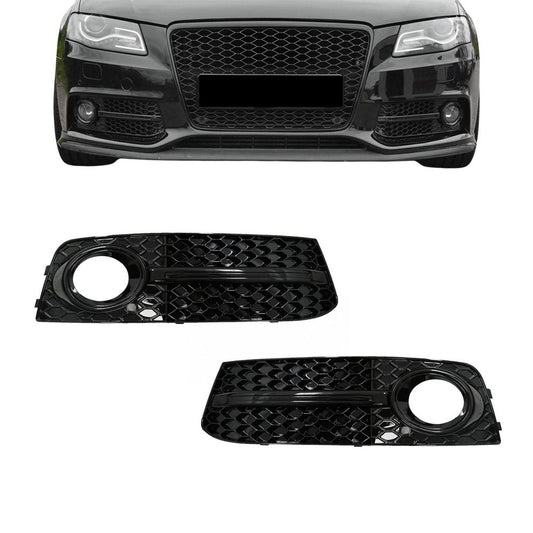 RS-style Fog Light Grille, Covers for Audi A4 B8 (08-12) with standard bumper, glossy black