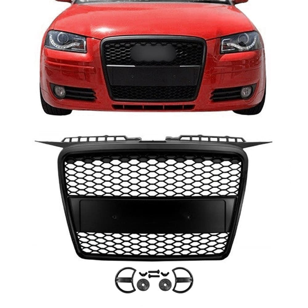 RS-style front grille for Audi A3 8P (05-08), matte black