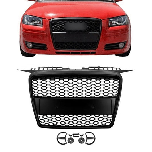RS-style front grille for Audi A3 8P (05-08), matte black