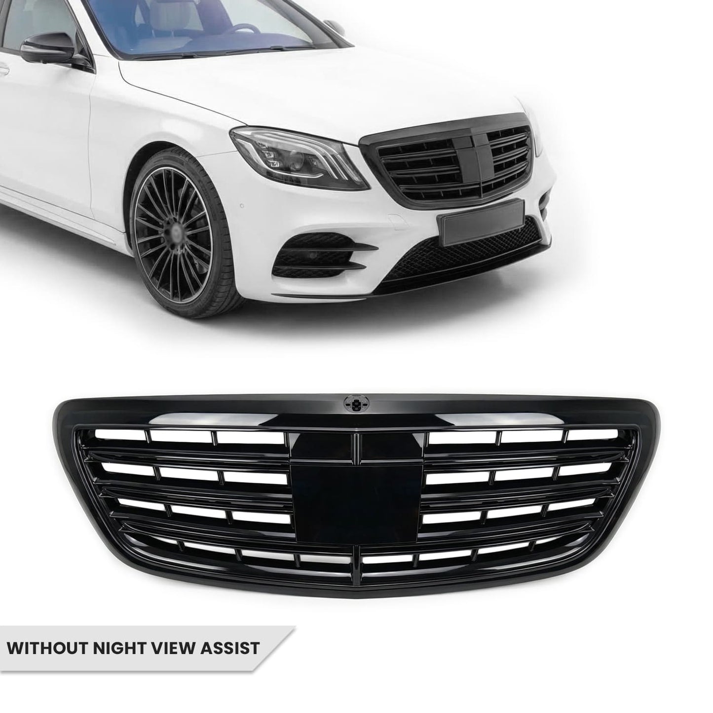 S65-style Front Grille for Mercedes-Benz W222 (13-20) without Night View Assist, glossy black