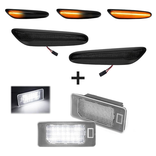 Sequential LED side indicators + LED license plate light, set for BMW E60 / E61 (03-10)