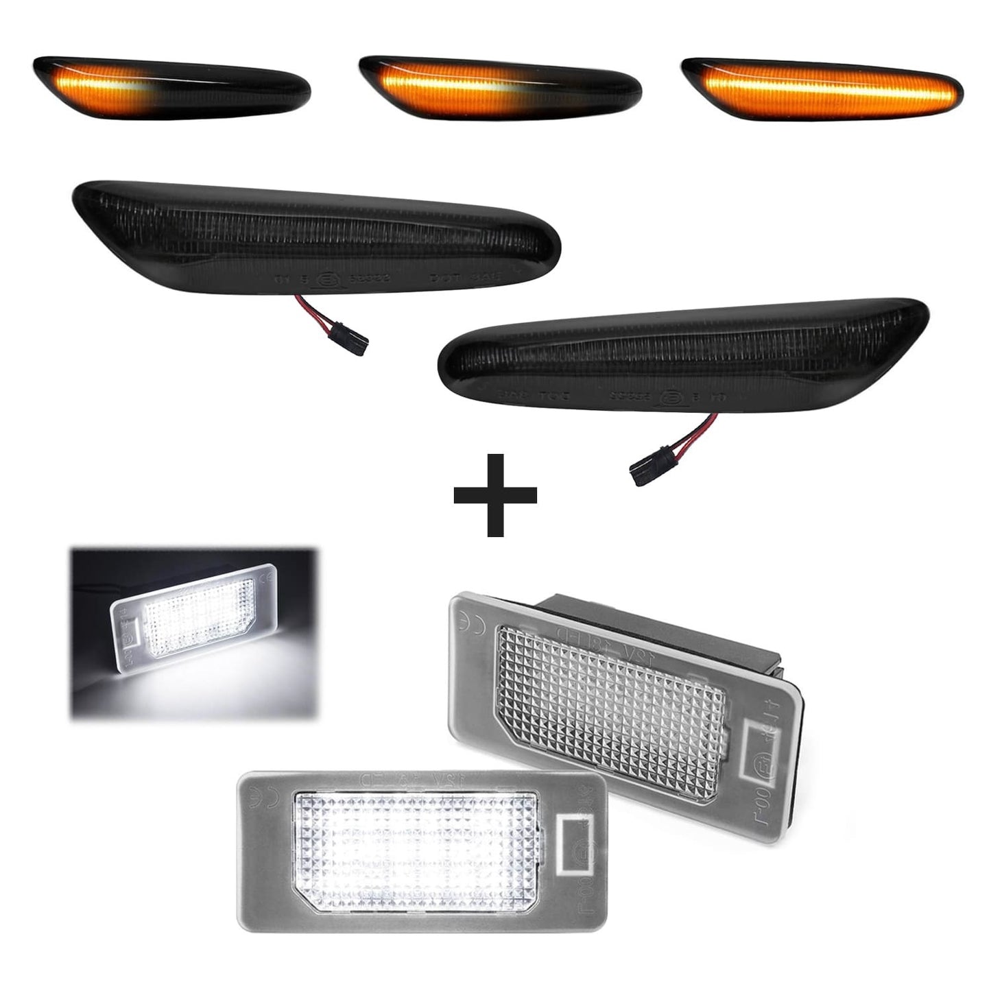 Sequential LED side indicators + LED license plate light, set for BMW E90 / E91