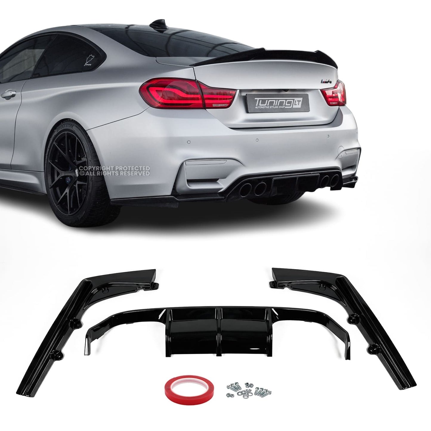 V-style Rear bumper Diffuser for BMW F80 / F82 / F83, glossy black