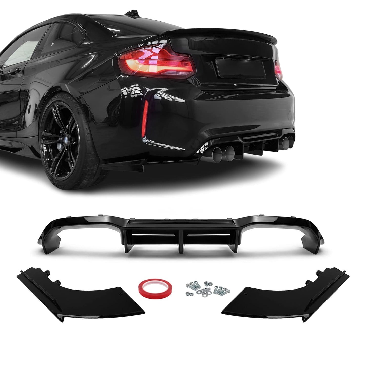 WR Rear bumper Diffuser for BMW M2 F87 (16-21), glossy black